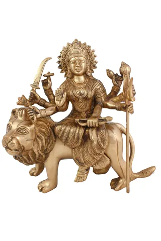 Hindu Goddess Durga Idol Maa Sherawali statue Maa Kali Sculpture Hand Work Showpiece � 26 cm (Brass, Gold)