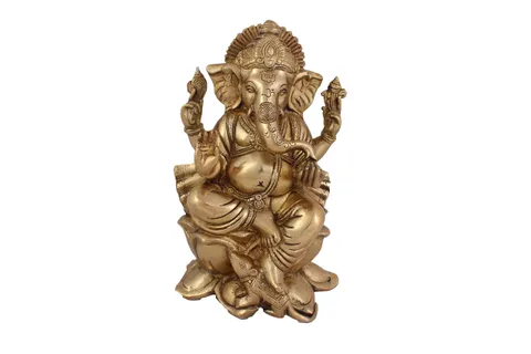 Hindu God Ganesha Idol Ganpati Statue Sculpture Hand Craft Showpiece � 24.9 cm (Brass, Gold)