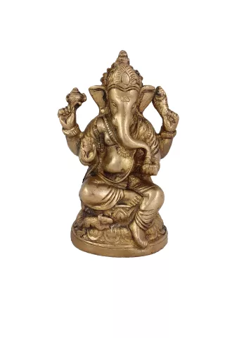 Hindu God Ganesha Idol Ganpati Statue Sculpture Hand Craft Showpiece � 11.5 cm (Brass, Gold)