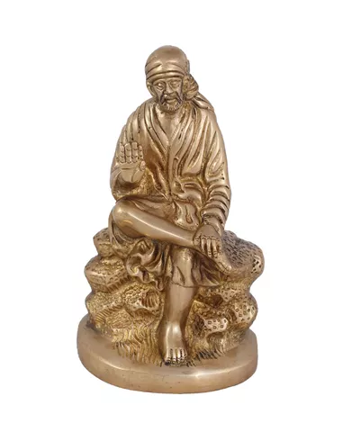 Hindu God Shirdi Sai Baba Idol Statue Sculpture Hand Work Showpiece � 17 cm (Brass, Gold)