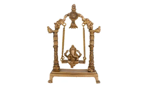 Hindu God Ganesha Idol Ganpati Statue Sculpture Hand Craft Showpiece � 31.5 cm (Brass, Gold)