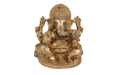 Hindu God Ganesha Idol Ganpati Statue Sculpture Hand Craft Showpiece � 16 cm (Brass, Gold)