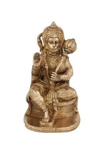 Hindu God Hanuman Idol Mahavir statue Bajrangbali Sculpture Hand Work Showpiece � 20 cm (Brass, Gold)