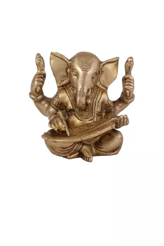 Hindu God Ganesha Idol Ganpati Statue Sculpture Hand Craft Showpiece � 10.5 cm (Brass, Gold)
