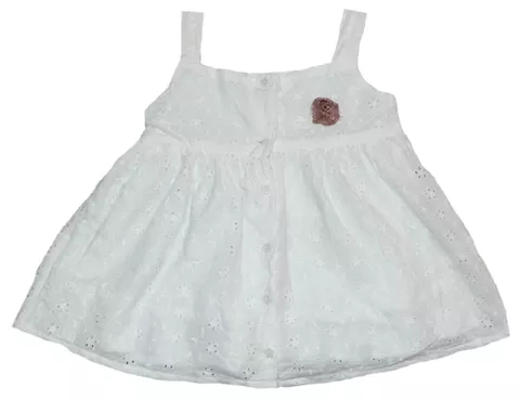Krivi Kids White Color Cotton Front Open Sleeveless Frock For Girls.