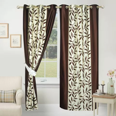 Azaani  Brown Leaf Printed Door Curtain - Pack of 2
