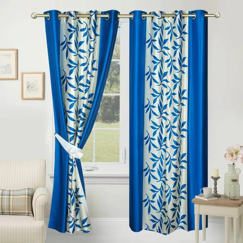Azaani  Blue Leaf Printed Door Curtain - Pack of 2