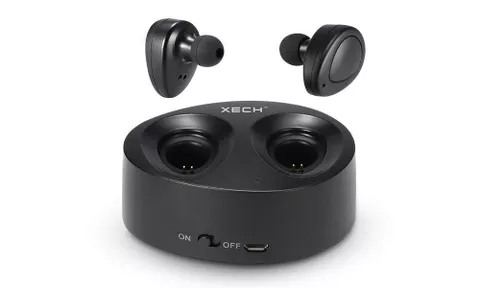 AE K2 Wireless Bluetooth V4.2 Earphones with Deep Bass Stereo Sound, Charging Box and Hands-Free Mic (Black