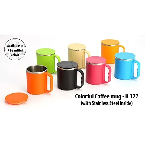 COLORFUL COFFEE MUG WITH STAINLESS STEEL INSIDE (WITH COVER)