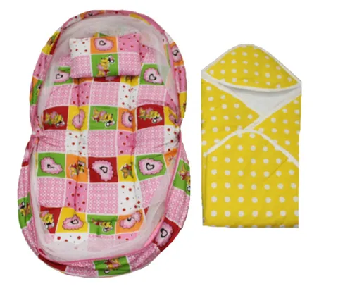 Krivi kids Mattress with Mosquito Net and Hooded Baby Wrapper.