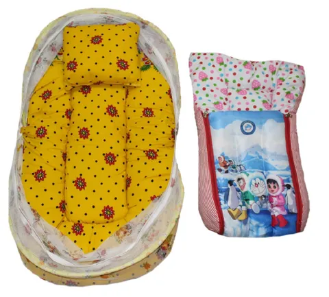 Krivi kids Mattress with Mosquito Net and Hooded Baby Sleeping Bag.