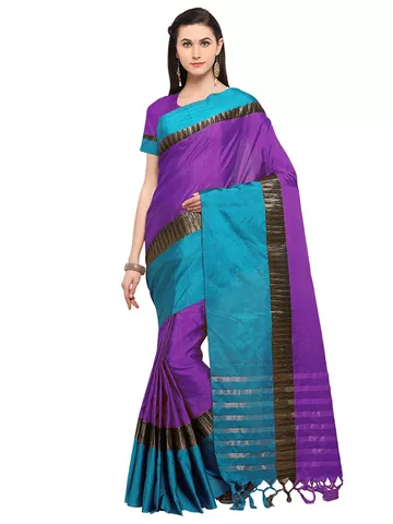 Women's Purple Poly Silk Border(Weaved) Saree