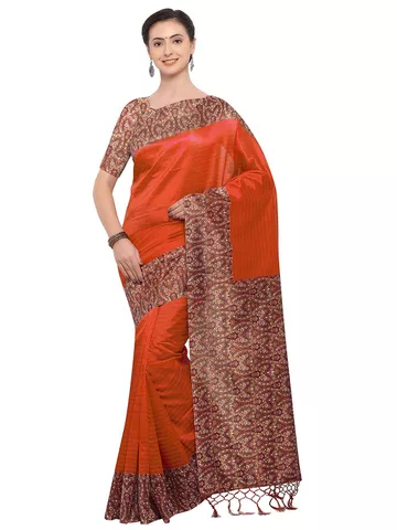Women's Brown and Maroon Poly silk Printed Saree