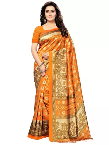 Women's Orange Poly Silk Saree - 702S709