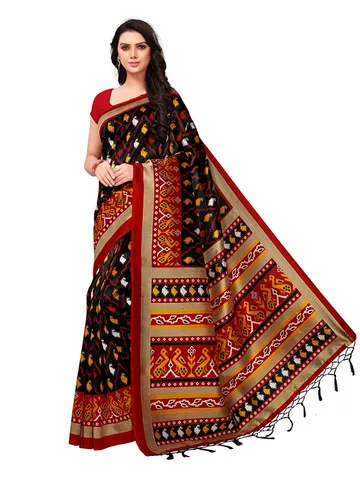 Women's Silk Saree With Blouse (735S26 _Red & Black_ Free Size)