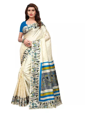 Women's Off white Color Khadi silk (Art silk) Varli Print Saree