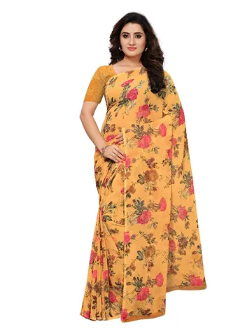 Women's Chiffon Floral Printed Saree with Blouse