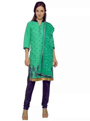 Women's Brasso Cotton Green Unstitched Dress material