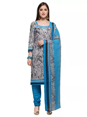 Women's Grey and Blue Poly cotton Dress Material