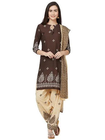 Women's Brown and Beige Crepe Dress Material