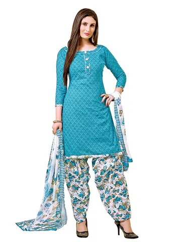 Women's Cotton Unstitched Dress Material (712D7004, Blue, Free Size)