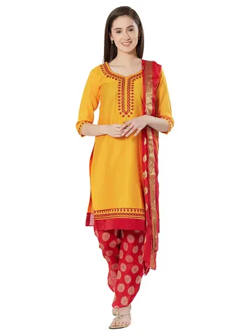Women's Cotton Satin Embroidered Dress Material