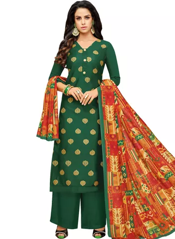 Hot Forest Green Silk Printed Palazzo Suit.