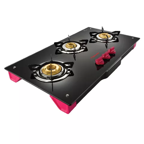 Butterfly Spectra+ Glass 3 Burner Gas Stove, Black/Pink