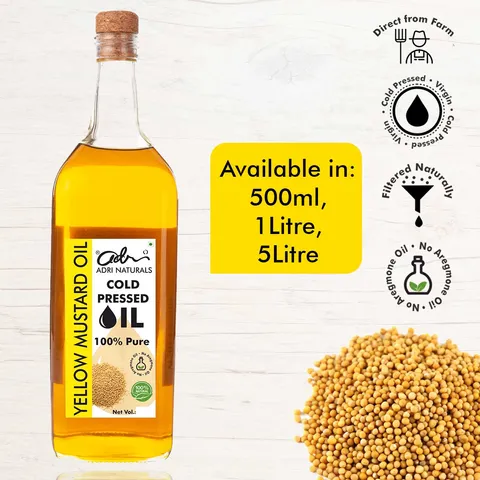 Yellow Mustard Oil (Cold Pressed, 100% Pure and Natural)