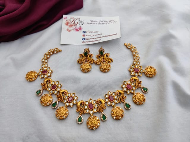 Cz lakshmi golden necklace
