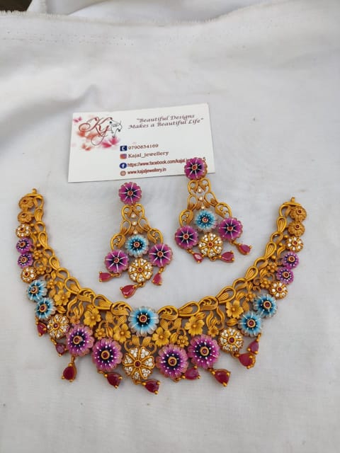 Meenakari violet necklace