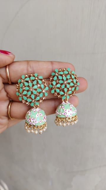 Light green earrings meenakari
