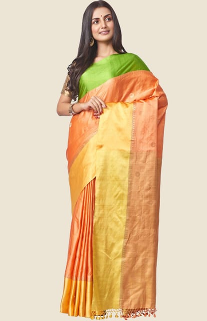 Handwoven Tangail Silk Saree-Multicolour