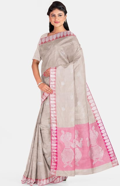 Handwoven Beige Pink Silk Saree
