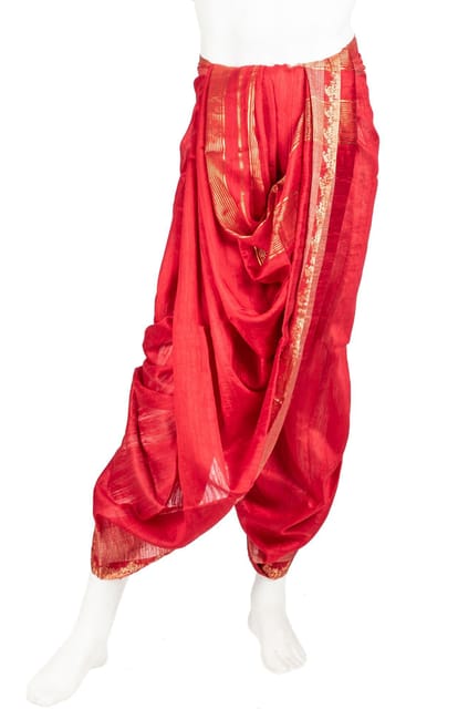 Matka Silk Dhoti in Red with Jari work border