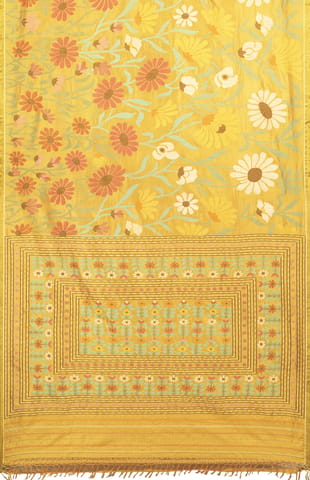 Kora Silk Jamdani Saree Yellow