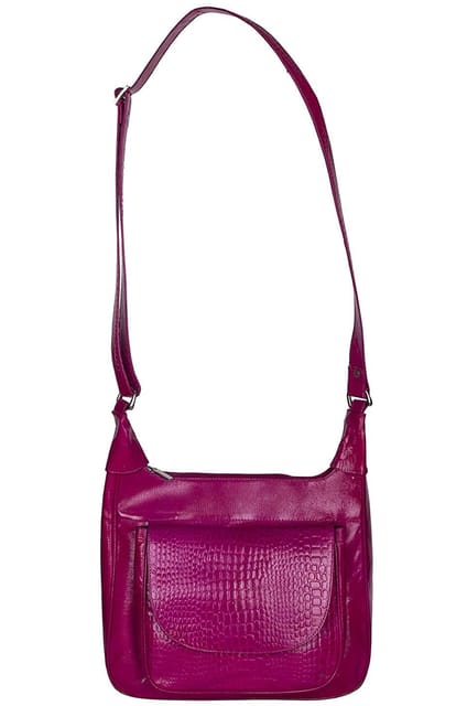 Shantiniketan Leather Sling Bag with Flap (Pink)