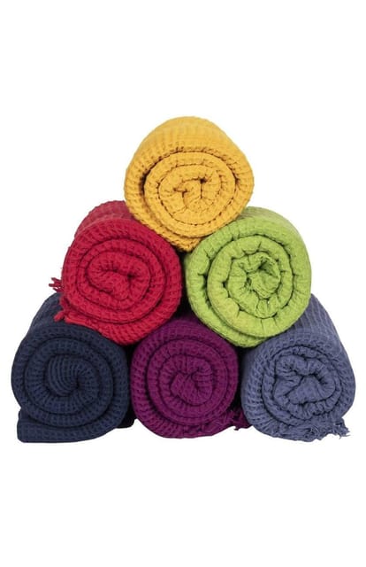 Handwoven honeycomb cotton bath towel (pack of 6, light weight, honey comb pattern, quick dry, skin friendly)