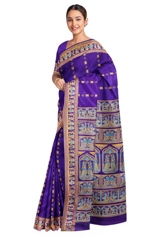 Baluchari Mina Silk Saree Purple