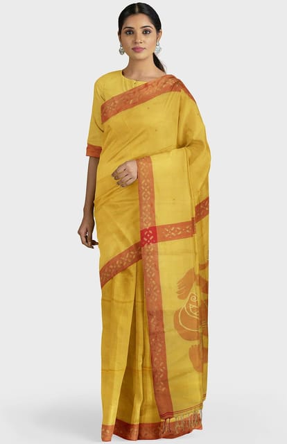 Handwoven Yellow silk jamdani saree