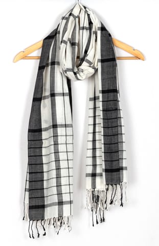 Handwoven Black-White multi-checks cotton scarf