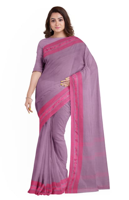 Handwoven Santipuri Cotton Saree - Purple