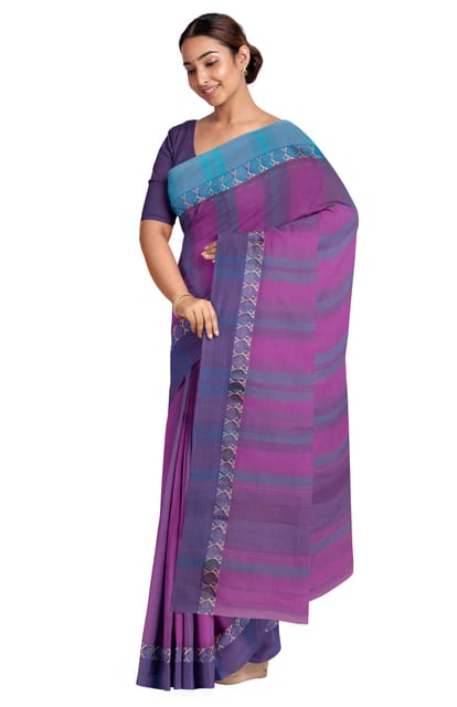 Handwoven Dhaniakhali Cotton Saree - Purple