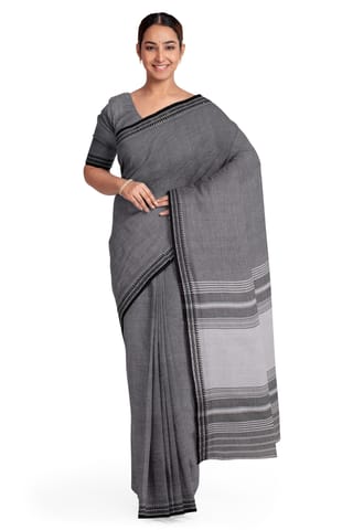 Handwoven Begumpuri Cotton Saree - Grey