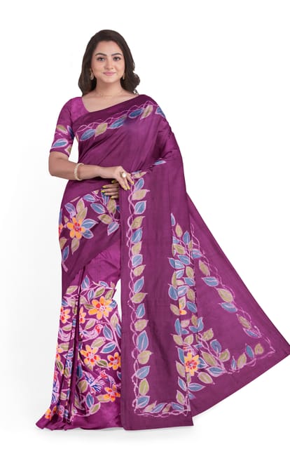 Batik Silk Saree Purple