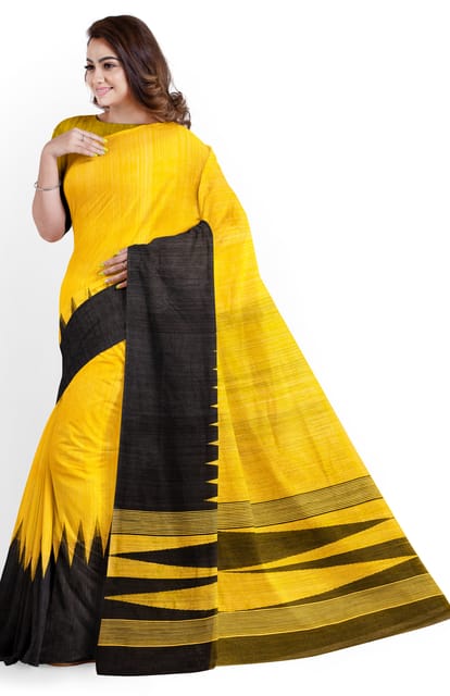 Matka Silk Jamdani Saree Yellow & Black
