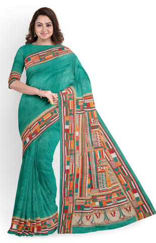 Kantha Silk Saree - Green