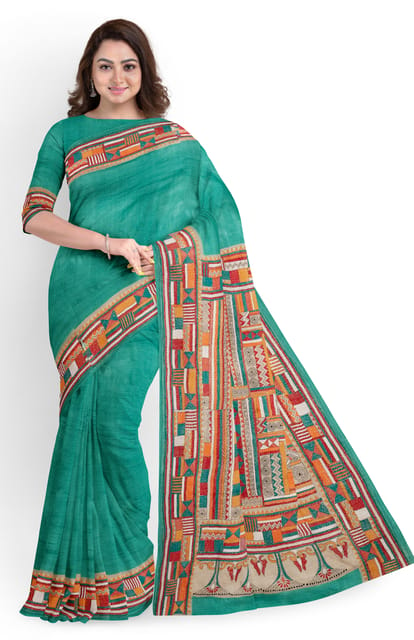 Kantha Silk Saree - Green