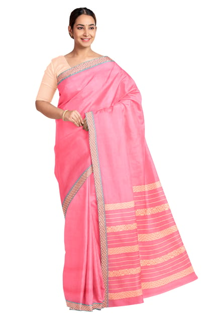 Handloom Cotton Silk Saree with Tassel - Pink