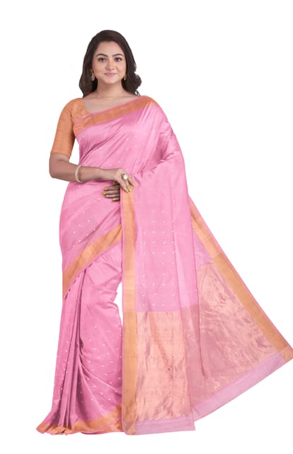 Handwoven Silk Saree with Tassel - Pink